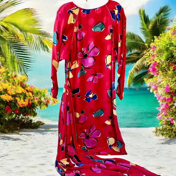 Joan Leslie by Kasper Vintage 70's Red SILK Dress Wrap Sash Hong Kong - Picture 7 of 14